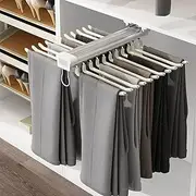 [Nisorpa] Pull Out Trousers Rack,Extendable Trouser Hanger 22 Arms Pants Rack Pants Holder Pull Out Clothes Rail Space Saving Wardrobe Organizer Weight Capacity 30KG,Beige