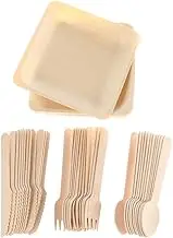 minkissy Wooden Cutlery Set Pcs Disposable Fork Spoon Knife Plate for Shower Birthday Christmas