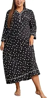 [Generic] Women's Nightshirt Long Sleeve Button Down Nightgown Plus Size Long Sleepwear Pajama Dress XL-4XL