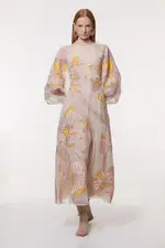 Petite Applique Organdie Floral Graphic Maxi Dress