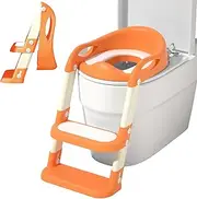Potty Training Seat with Ladder & Foldable Splash Proof Design for Toddlers Non Slip Stool Included for Safe and Convenient Toilet Training (Light Orange)