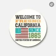 Fresno Grunge Travel Postage | 4'' X 4'' Round Decorative Magnet