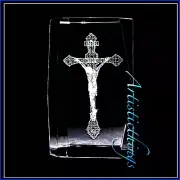CRIST-ON-CROSS, Laser Crystal Paperweight Laser Etched 3D Image. FREE SHIPPING