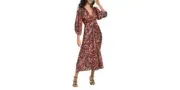 New $139 DKNY Women's Long 3/4 Sleeve V-Neck Maxi Dress A6973