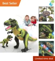 Remote Control Dinosaur Toy for Kids - Walking Robot with Lights & Roar Ages 3-7