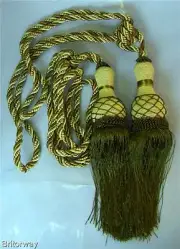 Tapestry CURTAIN TASSEL Olive Green Tie Backs - PAIR Elaborate Rope Satin Cord