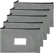 Money Bank Deposit Bag with Zipper | 11x6 inch | Grey | Durable Leatherette Money Cash Coin Check Wallet Pouch for Men & Women with Framed ID Window and Blank Card | by GIDABRAND (5)