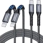 SUNGUY USB C Light-ning Cable, [2m 2 Pack] (MFi Certified) Type-C Light-ning iPhone Cable with PD Support 20W Fast Charging CarPlay Enabled Compatible with iPhone 14/13/12/XR/XS/8/7/SE etc. - Grey