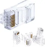 Cat5e RJ45 Modular Plugs, 8P8C UTP Ethernet Crimp Connectors, Solid or Stranded Cable Ends, Gold-Plated Contacts (100 PCS)