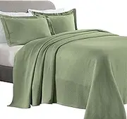 Superior 3 Piece Solitaire Cotton Bedspread Set, Home Bed Decor, Decorative Bed Spread, 2 Pillow Shams, Medium Weight Blanket, Matelasse Coverlet Bedding, Textured Quilted Pattern, King, Sage