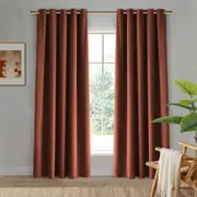 Cadence & Co Byron Matte Velvet 100% Blockout Eyelet Curtains Twin Pack Rust 90x223cm