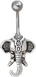 [Niaspi] 14G Tribal Elephant Belly Button Ring Women Body Piercing Jewelry Hypoallergenic 316L Stainless Steel Belly Navel Rings, Stainless Steel, no gemstone