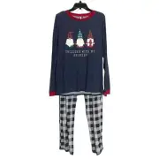 Jaclyn Intimates Navy Chilling With My Gnomies Christmas Pajamas Size M NWT