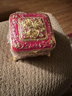 Boho Style Red And Gold Square Decorative Jewelry Box