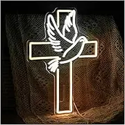 Sign Lamp Jesus Cross Neon Signs USB Powered, Adjustable Brightness Pigeon Neon Lights Suitable for Bedroom Decor 33cmx43cm