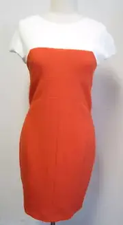 NWT NARCISO RODRIGUEZ cap sleeve orange/white colorblock sheath dress SZ 46/12