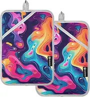 Large Pot Holders Heat Resistant Abstract Colorful Liquid Potholders with Pocket Hot Pads for Cooking Oven Mitts 2 Pack