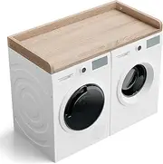 Sareda Washer Dryer Countertop 54 inch x 27.5 inch Laundry Room Countertop for Washer and Dryer with Edge Rails, Oak