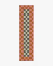 75' x 305' | Machine Washable Runner Rug | Kid & Pet Friendly | Indoor Rug | Checker Border Pink & Orange Rug by Jonathan Adler | Ruggable