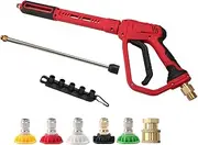 Gevvnss 4000 PSI High Pressure Washer Long Gun with Replacement Extension Wand,Jet Wash Gun with 5 Nozzles and Lance,M22 14mm Fitting,for Car Washing Garden Watering,Red