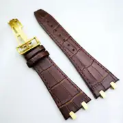 27mm Brown Leather Band 18mm Gold Clasp Strap for AP Royal Oak 39 41 Watch