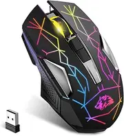X18 Wireless Gaming Mouse 2.4G Rechargeable 600mAh Long Life 7 RGB Lights 2400DPI Intelligent Energy Saving Quiet Click USB Receiver Optical for PC/Mac/PS4/Xbox