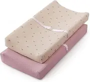 Muslin Changing Pad Cover for Baby Girls Boys, Cotton Natural Comfort Diaper Change Table Pad Covers, Ultra Soft Breathable Boho Changing Pad Sheets, 2Pack (Sunshine&Blush Pink)
