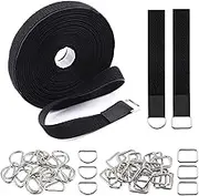 Swpeet 51Pcs Nylon Black Hook and Loop Straps with Metal Buckles, 1"x32ft Reusable Nylon Securing Cord Ties, Black Reusable Cinch Cable Ties, Cut-to-Length Cinch Strap Wire Ties for Home, Office
