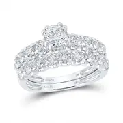 14k White Gold Round Diamond Bridal Wedding Ring Set 2-1/5 Cttw