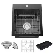 Black Kitchen Sink,15x17 Inch Bar Sink Stainless Steel Drop In Small Kitchen Sin
