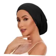 Silk Satin Lined Beanie, Silk Bonnet for Sleeping Women Sleep Cap B01-black