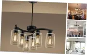 Modern Farmhouse Chandelier, Contemporary Dining Room Light 6-Light Black