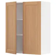 METOD wall cabinet with shelves/2 doors, white/Vedhamn oak, 80x37x100 cm