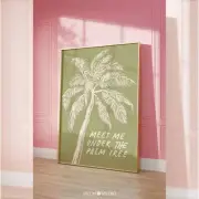 Meet Me Under The Palm Tree Art Sage Green Tropical Art Print Pastel Summer