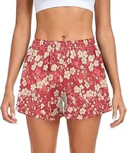 [FRODOTGV] Cherry Blossom Red Womens Athletic Shorts with Pockets Bike Shorts for Soccer Teenis Exercise Indoor S