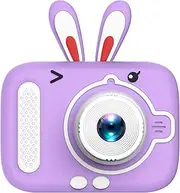 1080P Cartoon Digital Camera Digital Video Camera for Dual Lens 2.0 Inch IPS Screen Built-in Battery Cute P Frames Interesting Games with Neck Strap Birthday Purple Rabbit