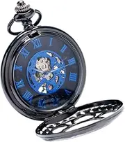 [ANDRESLAD] Skeleton Pocket Chain Watch Retro Mechanical Design with Roman Numerals Unique Hollow Dial Lightweight Portable for Daily Wear and Special Occasions Great present Idea