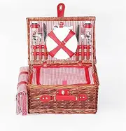 Picnic Basket for 4 -Willow Picnic Hamper Basket with Handle,Waterproof Blanket,& Utensils, for,Christmas,Anniversary,Wedding,Valentines,Mothers Day