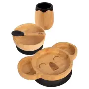 4pc Tiny Dining Black Koala Bamboo Baby Feeding Set Weaning Plate Bowl Spoon