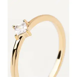 PD PAOLA 西班牙時尚潮牌 公主切割單鑽戒指 簡約金色戒指 OBI