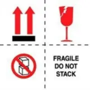 1000 - #DL4501 4x4" Fragile Do Not Stack (Boxes/Arrows/Broken Glass) Label