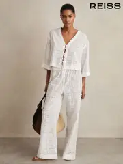 Reiss White Nadia Cotton Broderie Tie-Front Top (F49258) | $225