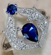 2CT Treated Blue Sapphire & White Topaz 925 Sterling Silver Ring Sz 6 UB2-6