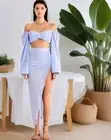Rumer Revolve Women Camille Linen Top & Skirt Set Blue Large NWT 2 Piece Bundle