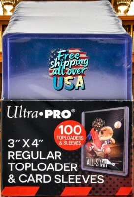 Ultra PRO 3"x4"Clear Regular 100 Top Loader and Card Sleeves Bundle All Star
