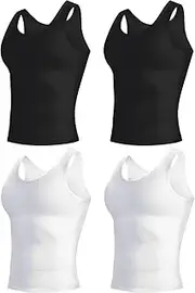 [Arjen Kroos] Men's Compression Shirt Slimming Body Shaper Compression Tank Tops Workout Undershirts 4 Pack