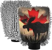 XYMZR Moose Canada Grass Absorbent Microfiber Car Wash Mitt, Funny Cute Anime Scratch Free for Cars Cleaning, Home Cleaning Mitts, 2 Pack, 10.24” L x 7.09” W