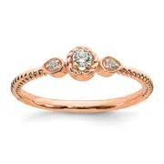 0.10ct. CZ Solid Real 14k Rose Polish Roped Wedding Band Ring Petite Round Complete Dia Ring