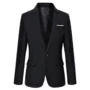 Classic Men Blazers Single Breasted Formal Jacket Black M