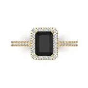 1.96Ct Emerald Cut Natural Onyx Gold Halo Engagement Promise Statement Ring